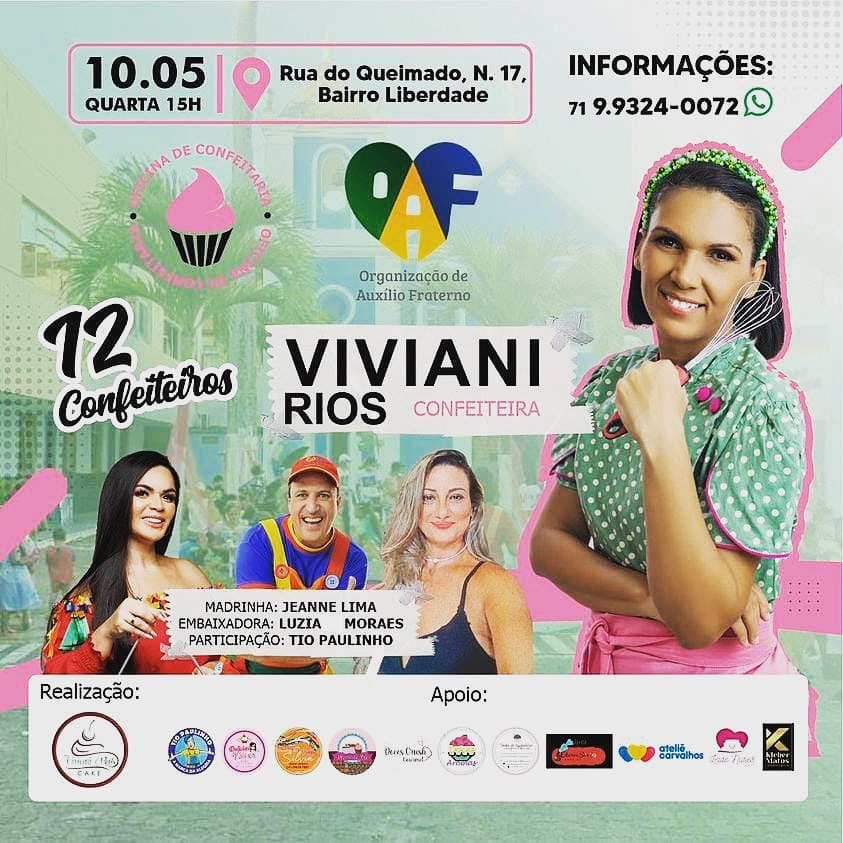 “1º Oficina de Confeitaria Infantil” da “cake designer” Viviani Rios, trará Jeanne Lima, Tio Paulinho e Luzia Moraes como convidados